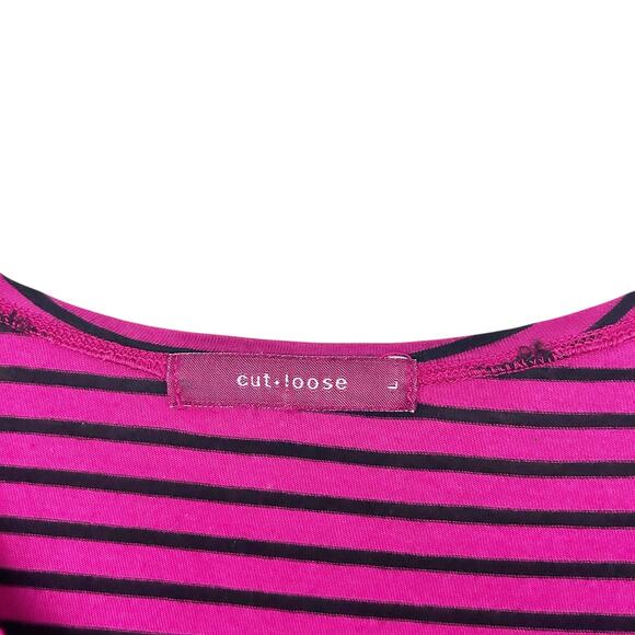 Cut Loose Pink Black Striped Long Sleeve Shirt Sz L - Picture 2 of 4
